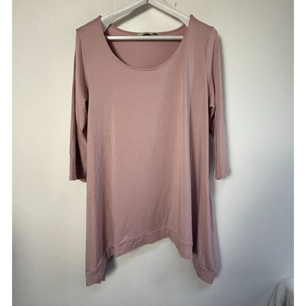 Chalet Et Ceci Womens Scoop Neck 3/4 Sleeve Asymmetric Tunic Top XL Pink NWOT